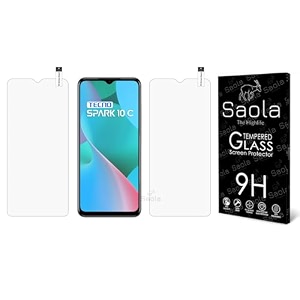 saola crystal clear screen protector for tecno spark 10c  9h tempered glass smooth touch full coverage case friendly 2-step installation kit  quick amp easy application pack of 2