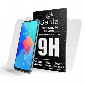 saola crystal clear screen protector for tecno spark 8c  9h tempered glass smooth touch full coverage case friendly 2-step installation kit  quick amp easy application pack of 1