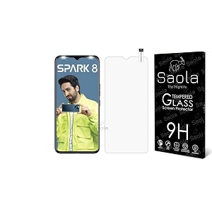saola crystal clear screen protector for tecno spark 8  9h tempered glass smooth touch full coverage case friendly 2-step installation kit  quick amp easy application pack of 1