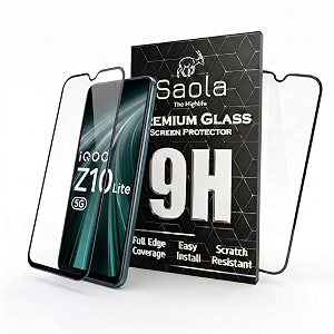 saola crystal clear screen protector for vivo iqoo z10 lite 5g  9h tempered glass smooth touch full coverage case friendly 2-step installation kit  quick amp easy application pack of 1