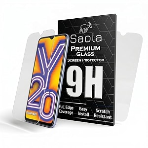 saola crystal clear screen protector for vivo y20i  9h tempered glass smooth touch full coverage case friendly 2-step installation kit  quick amp easy application pack of 2