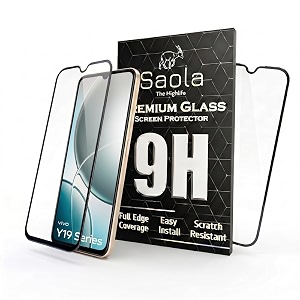 saola crystal clear screen protector for vivo y19e  9h tempered glass smooth touch full coverage case friendly 2-step installation kit  quick amp easy application pack of 2