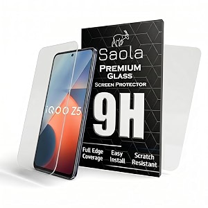 saola crystal clear screen protector for vivo iqoo z5 5g  9h tempered glass smooth touch full coverage case friendly 2-step installation kit  quick amp easy application pack of 2