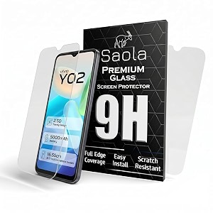 saola crystal clear screen protector for vivo y02  9h tempered glass smooth touch full coverage case friendly 2-step installation kit  quick amp easy application pack of 2