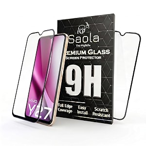 saola crystal clear screen protector for vivo y27  9h tempered glass smooth touch full coverage case friendly 2-step installation kit  quick amp easy application pack of 2