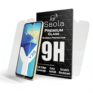 saola crystal clear screen protector for vivo y35  9h tempered glass smooth touch full coverage case friendly 2-step installation kit  quick amp easy application pack of 2