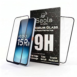 saola hd oleophobic tempered glass for iqoo 15r pack of 1 with hassle-less installation kit full screen coverage 659 inch