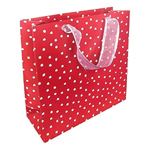 sapco gift paper bag premium thick card 34red white polka34 - small pack of 10 8 x 8 x 3 inch - perfect for gifting birthdays festivals and occasions