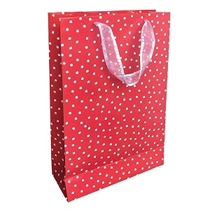 sapco red white polka gift paper bag medium pack of 10 9 x 13 x 35 inch