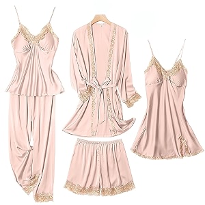 SAPJON Silk Pajamas for Women 5PCS Lace