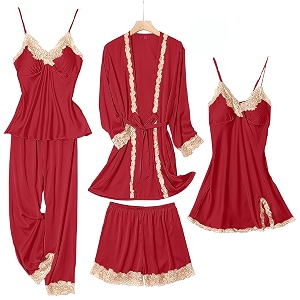 SAPJON Silk Pajamas for Women 5PCS Lace