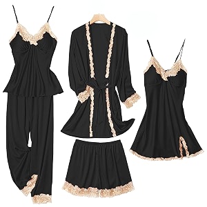 SAPJON Silk Pajamas for Women 5PCS Lace