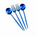 Sapphire Blue Spoon and Fork Set – 4-Piece Stainless Steel Cutlery Set with Round Head Spoons | Modern Flatware for Dining, Gifting &amp; Table Decor – Dishwasher Safe &amp; Rust Resistant