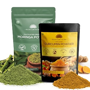 saptamveda 100 organic moringa powder and organic curcumin powder 150 gms  50gms - superfood combo