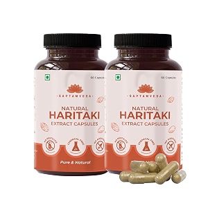 saptamveda natural haradharitaki powder capsules - 500mg  60 capsules pack of 2  immunity booster relieves constipation regulates bowel