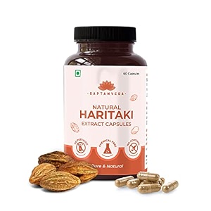 saptamveda natural haradharitaki powder capsules - 500mg  60 capsules pack of 1  immunity booster relieves constipation regulates bowel