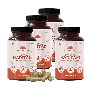 saptamveda natural haradharitaki powder capsules - 500mg  60 capsules pack of 4  immunity booster relieves constipation regulates bowel