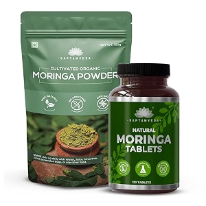 saptamveda moringa tablets 120 tablets and magic moringa powder 150 gm  100 organic