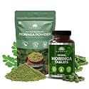 SAPTAMVEDA Organic Moringa Leaf Powder 150gm &amp; Natural Moringa Tablet - 120 Tablets - COMBO | Drumstick Leaf Powder Tablet Natural Multi-vitamin, Anti-Oxidant | Good for Hair &amp; Skin