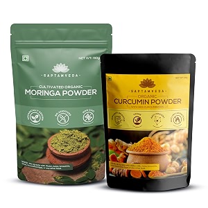saptamveda organic moringa and tulsi powder 300 gm combo