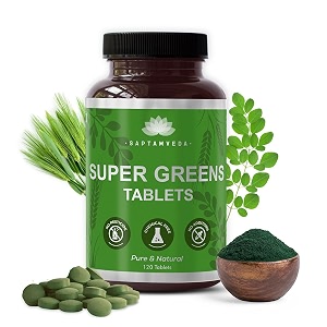 saptamveda premium supergreen 120 tablets  natural multivitamin contains moringa wheatgrass spirulina amp barely grass