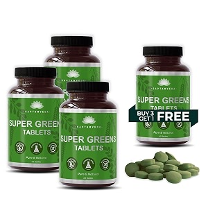 saptamveda premium supergreen 120tablets pack of 4  natural multivitamin  contains moringa wheatgrass spirulina amp barely grass