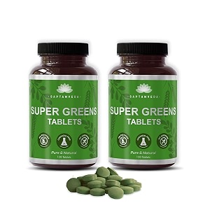 saptamveda premium supergreen 240 tablets  natural multivitamin contains moringa wheatgrass spirulina amp barely grass