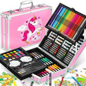 Saputraaaa Unicorn Art Set for Kids 145-Pcs Drawing Painting Kit with Crayons/Oil Pastels/ Color Pencils/Watercolors in Big Coloring Suitcase for Return Gift Set for Girls Art Plastic Pencil Box