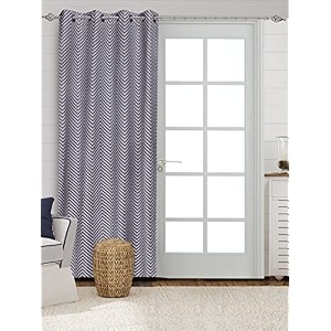 saral home chevron designer curtains blue long door 9 feet- 1pc blackout