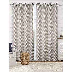 saral home chevron designer curtains grey long door 9 feet- 2 pc blackout