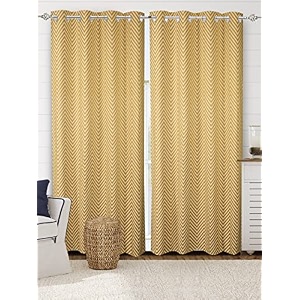 saral home chevron designer curtains yellow long door 9 feet- 2 pc blackout