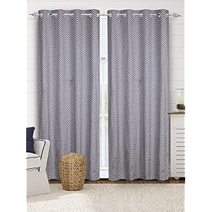 saral home chevron designer curtains blue door 7 feet- 2pc blackout