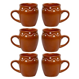 saras aajeevika handmade ceramic khullad cup set of 6 pc - 200mlhandpainted kullar kullad kulhad kullad chaitea cups milk coffee mugs microwave amp dishwasher safe kitchen dining set return gift items
