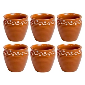saras aajeevika handmade ceramic khullad cup set of 6 pc - 200mlhandpainted kullar kullad kulhad kullad chaitea cups milk coffee mugs microwave amp dishwasher safe kitchen dining set return gift set
