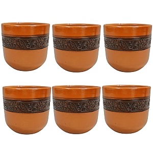 saras aajeevika handmade terracotta khullad cup set of 6 pc - 200mlhandpainted kullar kullad kulhad kullad chaitea cups milk coffee mugs microwave amp dishwasher safe kitchen dining set