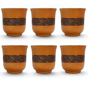saras aajeevika handmade terracotta khullad cup set of 6 pc - 180mlhandpainted kullar kullad kulhad kullad chaitea cups milk coffee mugs microwave amp dishwasher safe kitchen dining set