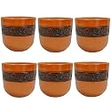 Saras Aajeevika Handmade Terracotta Khullad Cup Set of 6 Pc - 200ml|Handpainted Kullar Kullad kulhad Kullad Chai/Tea Cups Milk Coffee Mugs Microwave & Dishwasher Safe Kitchen Dining Set
