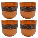 Saras Aajeevika Handmade Terracotta Khullad Cup Set of 4 Pc - 200ml|Handpainted Kullar Kullad kulhad Kullad Chai/Tea Cups Milk Coffee Mugs Microwave & Dishwasher Safe Kitchen Dining Set