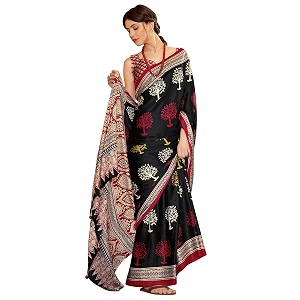 SAREE MALL Womens Ajrkh Print Satin Crepe