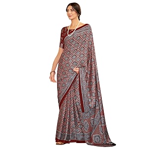 SAREE MALL Womens Ajrkh Print Satin Crepe