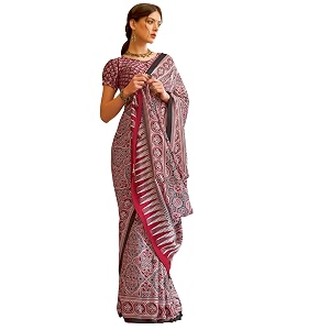 SAREE MALL Womens Ajrkh Print Satin Crepe