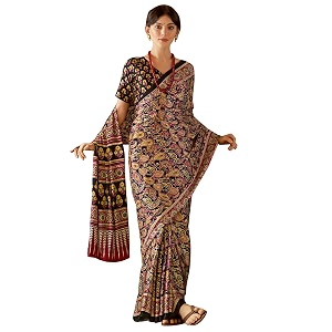 SAREE MALL Womens Ajrkh Print Satin Crepe