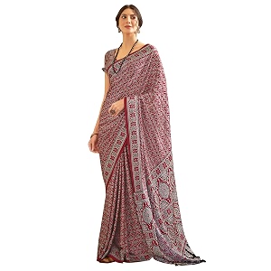 SAREE MALL Womens Ajrkh Print Satin Crepe