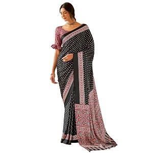 SAREE MALL Womens Ajrkh Print Satin Crepe