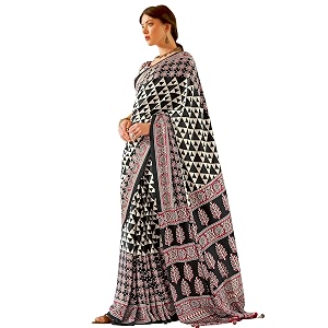 SAREE MALL Womens Ajrkh Print Satin Crepe