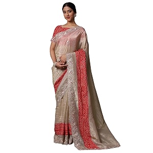 SAREE MALL Womens Tissue Embroidered Saree With