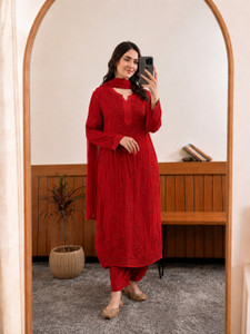 SareeWeb Embroidered Kurta Palazzo Dupatta Set