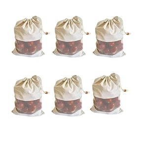 cotton vegetable bags fridge storage bag sabji fruits pouch refrigerator produce bags clothe muslin reusable washable with drawstringspack of 6