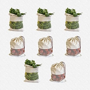 cotton vegetable bags fridge storage bag sabji fruits pouch refrigerator produce bags clothe muslin reusable washable with drawstringspack of 4