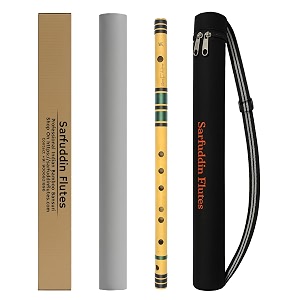 sarfuddin flutes a sharp base right hand 22 inches bamboo flute bansuri black and green threads combinations with carry bag